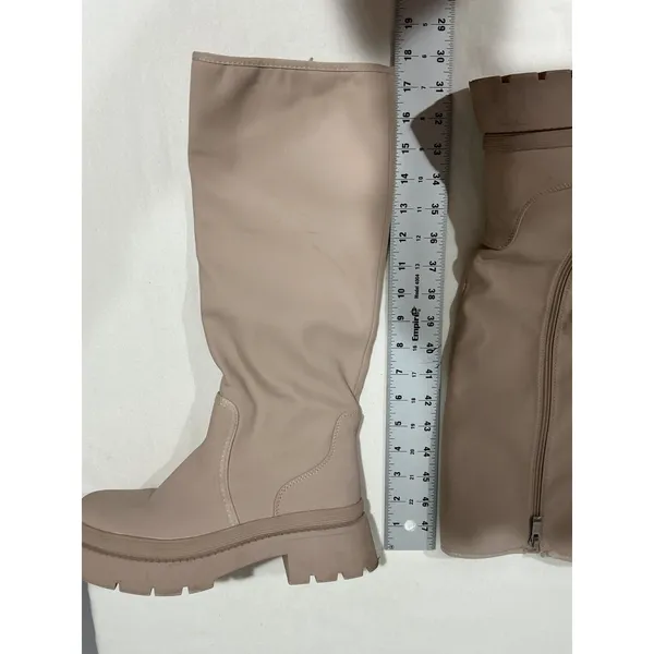 Womans Vivianly Size 7.5 Flesh Color Tall Chunky Heel Boots - Image 4