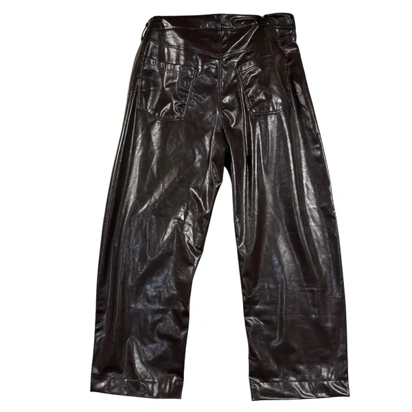 NWT Old Navy 18 Tall Extra High-Rise Barrel Leg Faux Leather Pants Topsoil Brown - Image 4