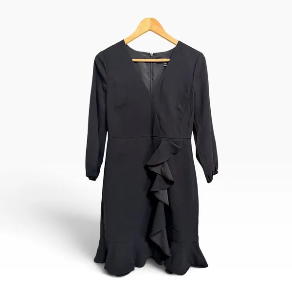 J.Crew Drapey ruffle front dress Long Sleeve Black Size 4 #H6301 - Image 2