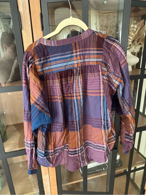 Madewell Plaid Peasant Top long sleeve Button Down Oversized cotton fall - Image 4