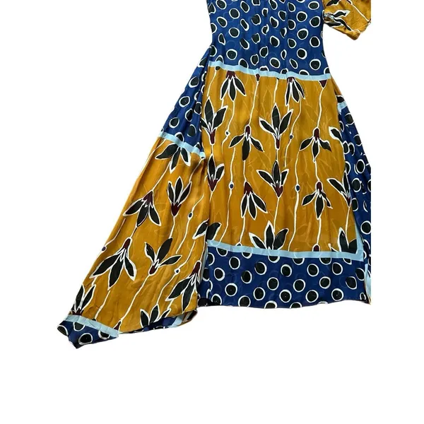 ZARA Navy Mustard White‎ Floral Sheer Tie Waist Midi Dress Sz XS - Image 11