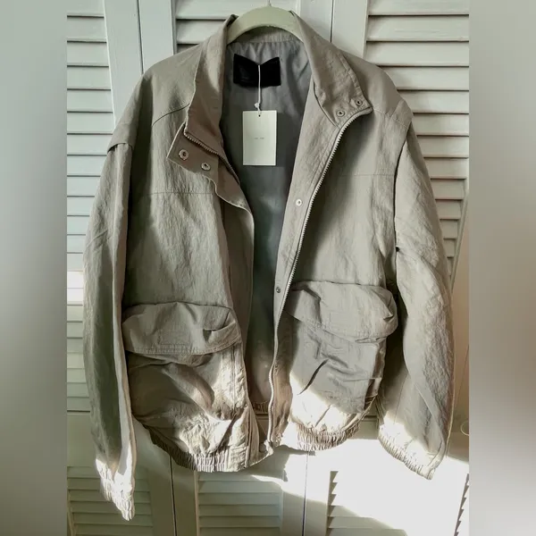 OAK + FORT Light Gray Unisex Men's Size M Medium Bomber Cropped Trench Jacket - Image 2
