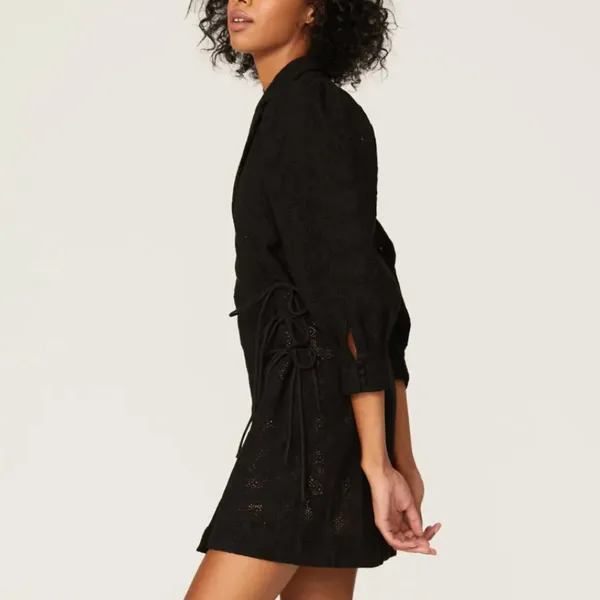 Hofmann Copenhagen Black Mini Cocktail Dress XS Designer Lace Party Wrap $480 - Image 2