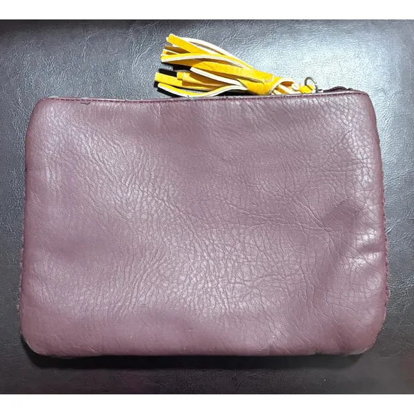 Aerie Purple Crochet & Faux Leather Zip Cosmetic Bag Makeup Pouch with Tassel - Image 3