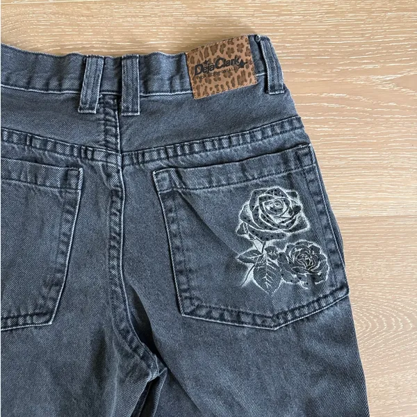 Deja Clark for Aeropostale Jeans Super Baggy Rhinestone Rose Size XS Faded Black - Image 6