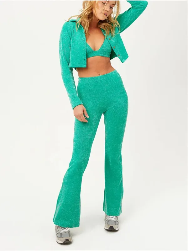 NWT Frankie’s Bikinis Johnson Terry Lurex Sweatpants Mistletoe Green Large - Image 2