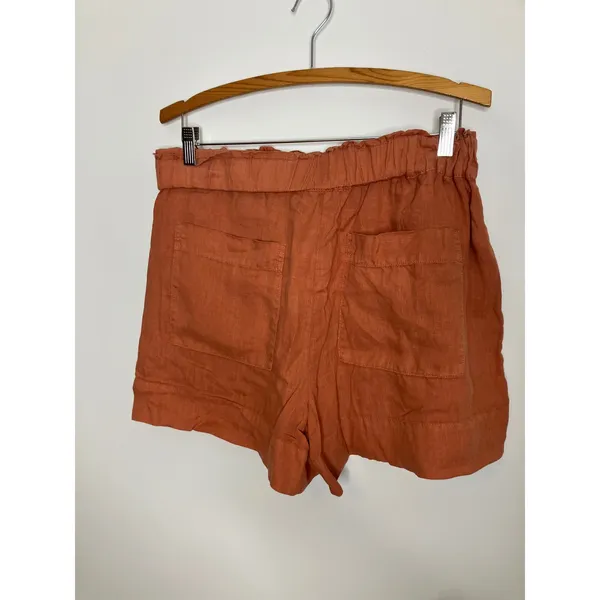 Lou & Grey 100% Linen Shorts Womens Medium Orange Good Paperbag Waist Pockets - Image 5