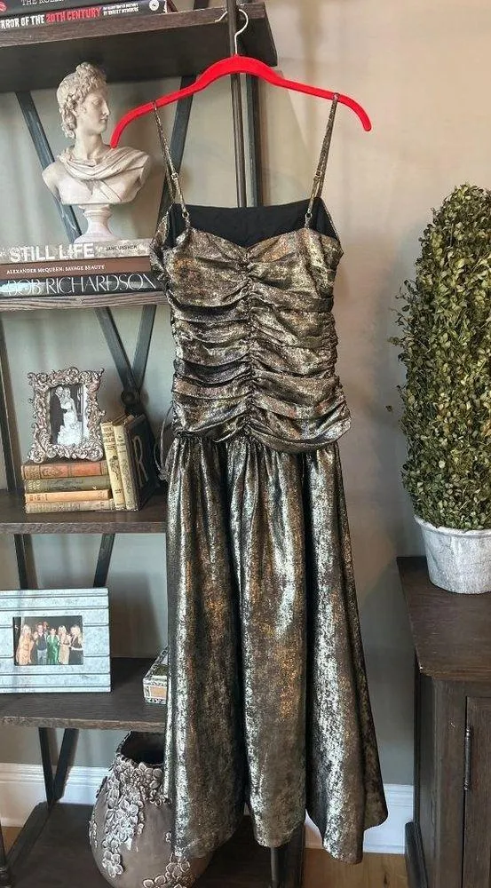 La Maise Studio Elandra Metallic Gold Draped Midi Dress Golden Womens Size Small - Image 7