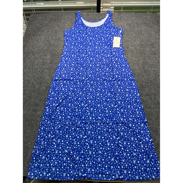 Dearmsrose Blue Floral Sleeveless Maxi Tank Dress Side Slits Summer Resort SZ XL - Image 2