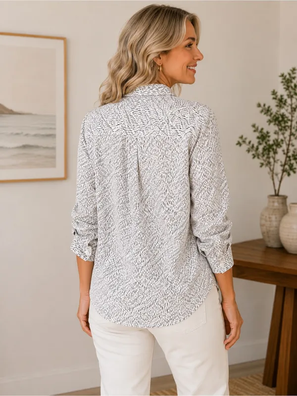 Garnet Hill White Speckle Pima Cotton Quiet Luxury Button Front Size 12 Shirt - Image 9