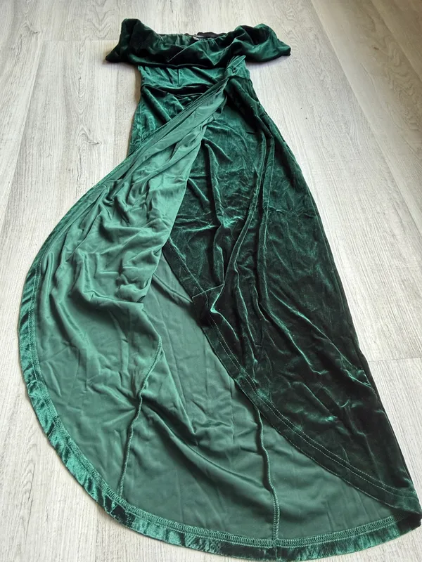 SHEIN Elegant Green Velvet Off-Shoulder Maxi Dress — Size S - Image 7