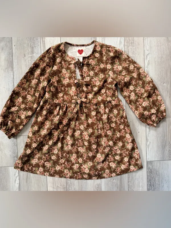 Bohme LovLov Beatrice Corduroy Brown Floral Mini Dress size large - Image 9
