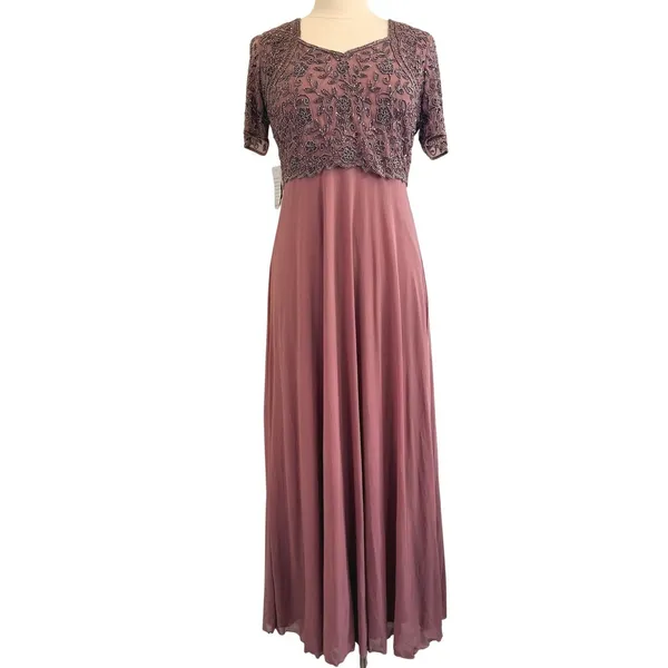 Pisarro Nights Gown Maxi Dress Mauve Pink Womens 8 Beaded Mother of Bride‎ Gala - Image 2