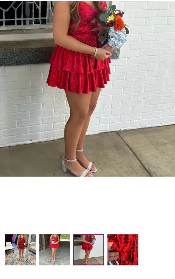 Sherri Hill Red Beaded Ruffle Mini Dress - Image 3