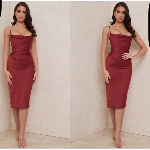 NWOT HOUSE OF CB Anja Wine Satin Corset Midi Dress sz XS - Image 4