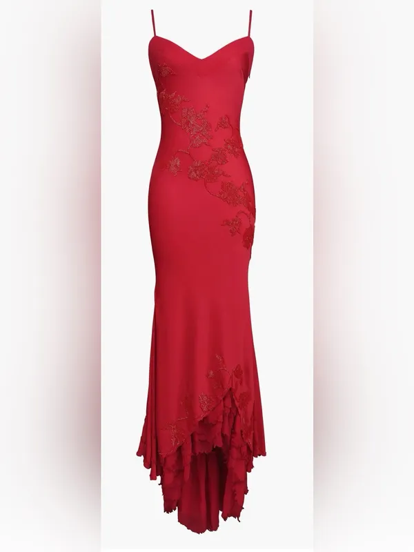 NEW House of CB Anastelle Bead Embellished Satin Mermaid red Gown Sz L+ XL - Image 4