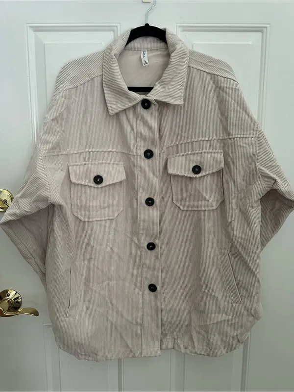Zenana Oversized Corduroy Button-Up Jacket - Cream - Image 9