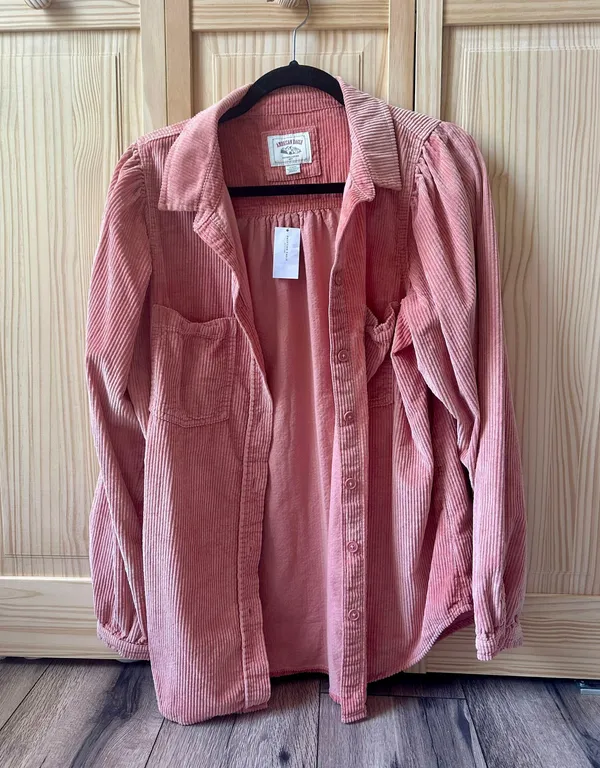 Pink Corduroy Button up Blouse Balloon Sleeves - Image 2