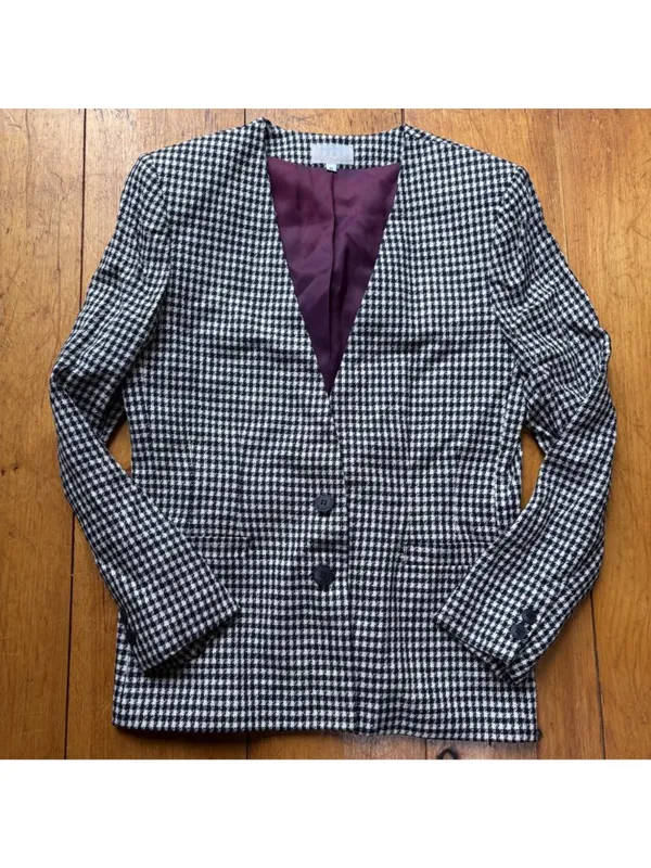 Chic John Meyer Vintage Houndstooth Blazer Black White Preppy Career Jacket - Image 2