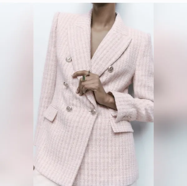 Zara Pink Tweed Blazer - Image 2