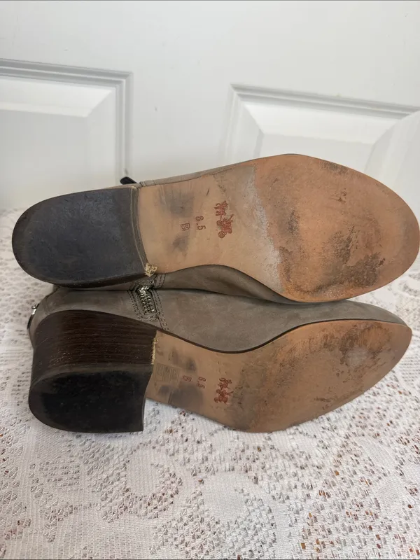 COACH Pauline Taupe Gray nubuck suede Ankle Boots with Brown Leather Strap 8.5 - Image 8