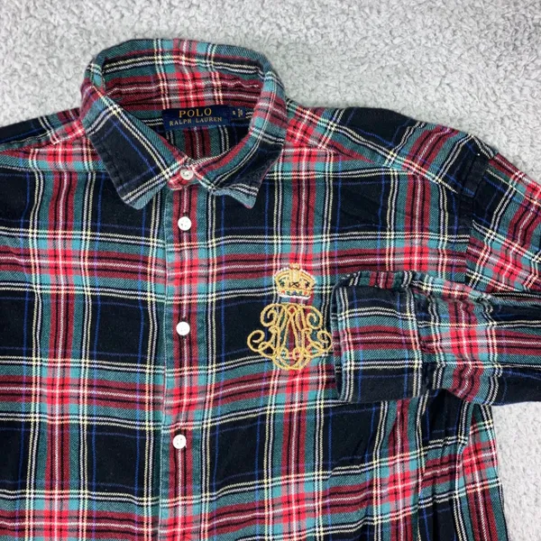 Polo Ralph Lauren Brushed Twill Ballet Sleep Shirt Women Small Plaid Crest‎ Logo - Image 2