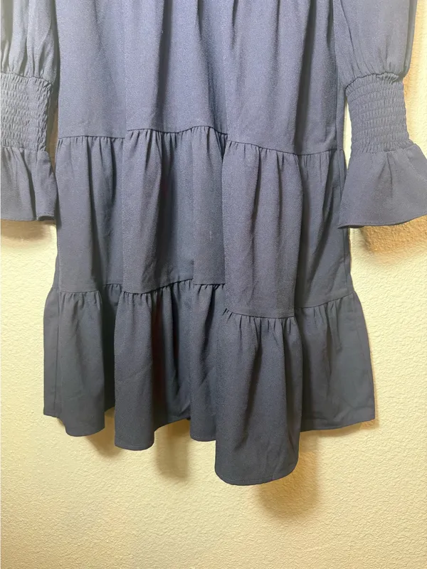 Pomander Place Kenzo Dress Navy Cotton Poplin Tiered Ruffle Mini Dress‎ Size XS - Image 9