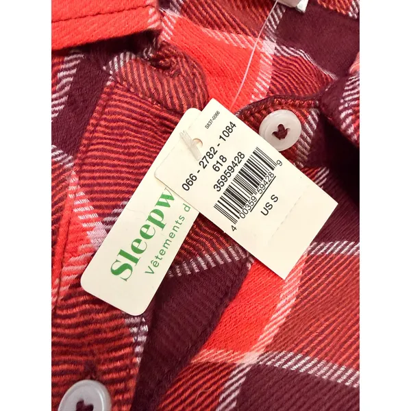 Aerie NWT Orange & Maroon Plaid Flannel Pajama Sleep Shirt S Cabincore - Image 5