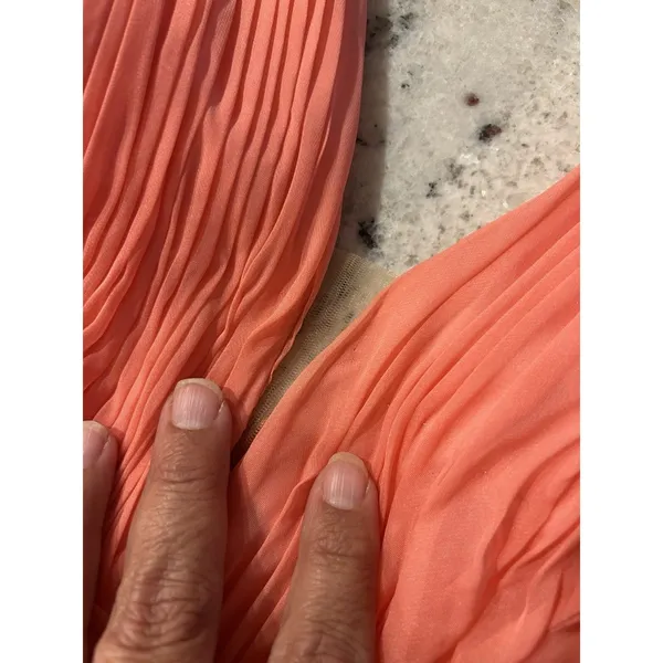 MAC DUGGAL Size 16 Coral Gown Wedding Formal Ball Gown Pleated Bodice Sequins - Image 11