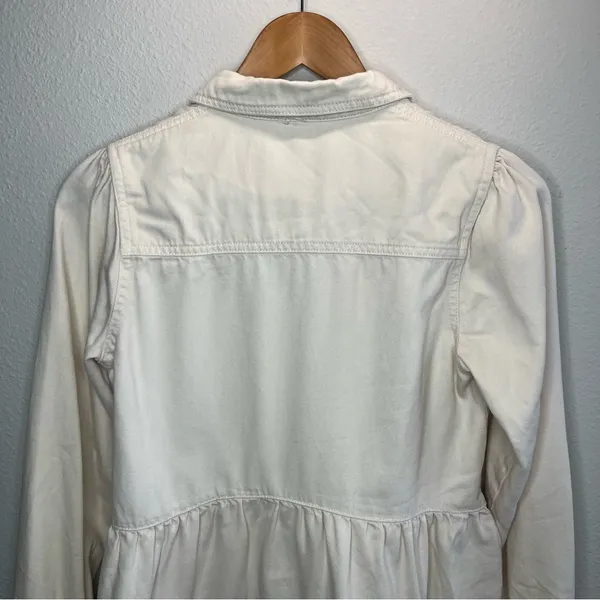 Free People Cream Nicole Tiered Button Down Long Sleeve Mini Shirt Dress - Image 8