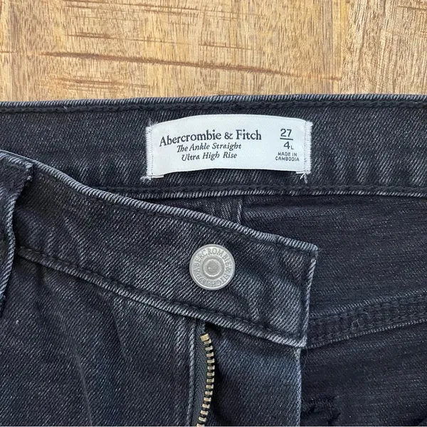 Abercrombie & Fitch‎ Ankle Straight Jeans 27 4 Ultra High Rise Black Distressed - Image 6