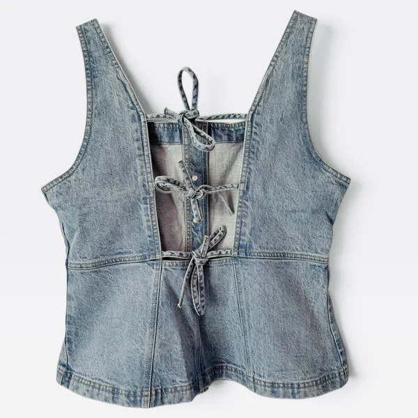 NWOT LOFT Denim Lace Up Button Front Corset Top Women’s 8/29 - Image 2
