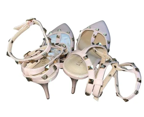 Liliana Chunky Heel Comfort Studded Flats Rivet Strappy D'orsay Pointed Toe Women Shoes - Image 4