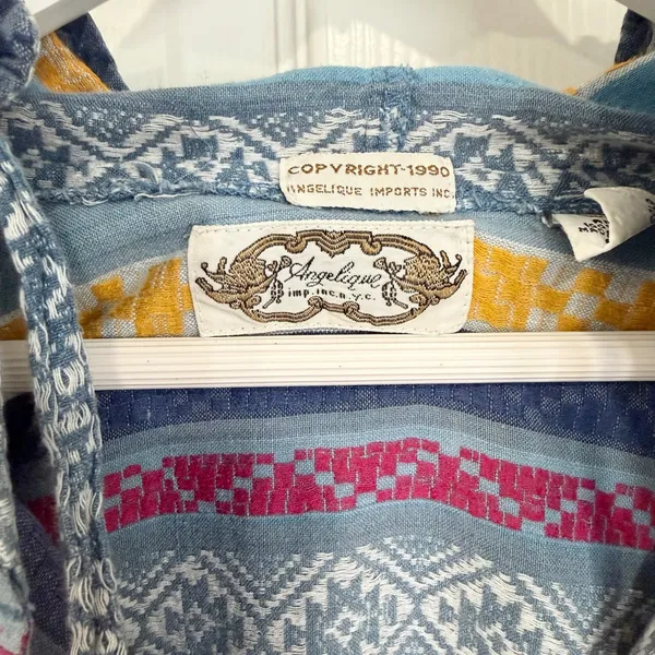 Vintage Beach V Neck Cotton Embroidered Boho Hippie Free Size Hooded Pullover - Image 2