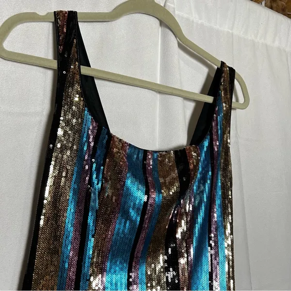 NWT Lulus Just Your Stripe Blue and Gold Sequin‎ Bodycon Mini Dress Size XS - Image 4