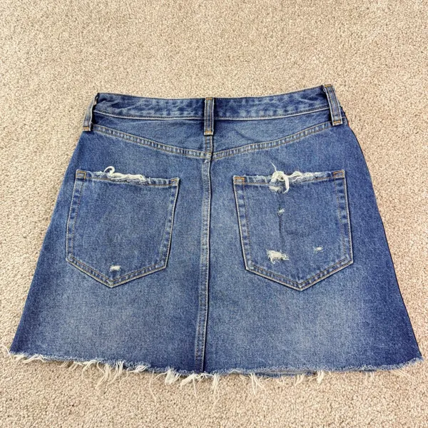 Abercrombie & Fitch Zoe Denim Mini Skirt Womens 28 6 Side Stripe‎ Raw Hem Y2K - Image 4