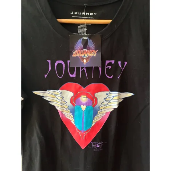Journey Women’s Large NWT Graphic Band T-Shirt Black Striped Sleeve Rock Tee - Image 4