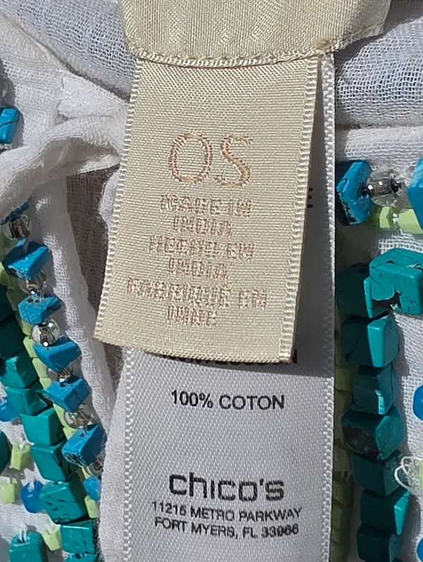 CHICO'S Turquoise Beaded Tunic OS Embellished Swim Coverup Top - Image 5