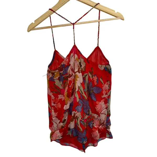 Abercrombie & Fitch Red Floral Beaded Sleeveless Cami Tank Top Womens Size XS - Image 2