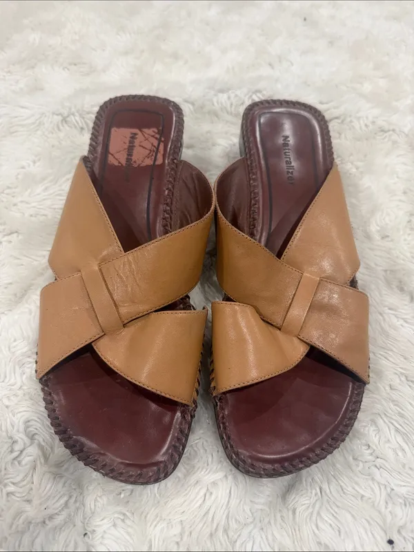 Naturalizer‎ Tan & Brown Leather Crossover Slide Sandals Woman’s Size 9 - Image 2