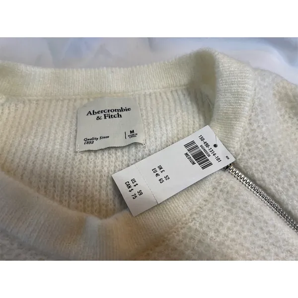 Abercrombie & Fitch Crewneck Knit Sweater | Zip Shoulder Cream NWT - Image 6