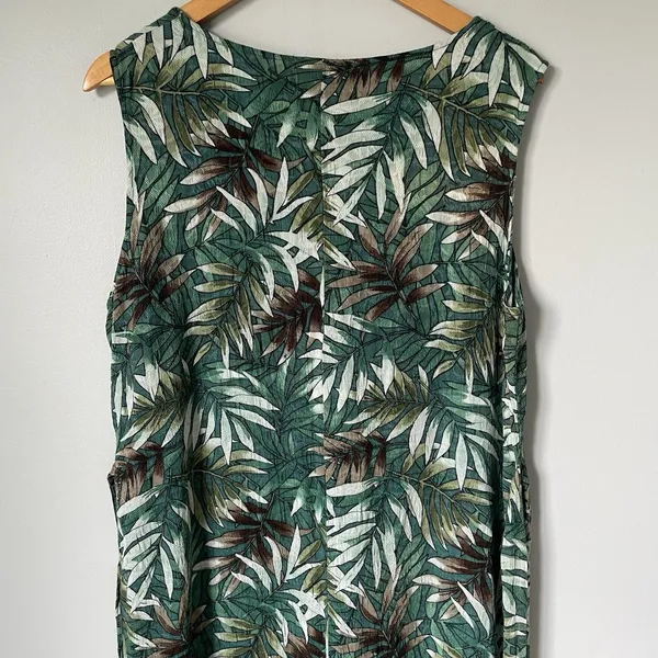 Notations Vintage Tropical Leaf Print Maxi Dress Sleeveless Green Rayon Size XL - Image 4