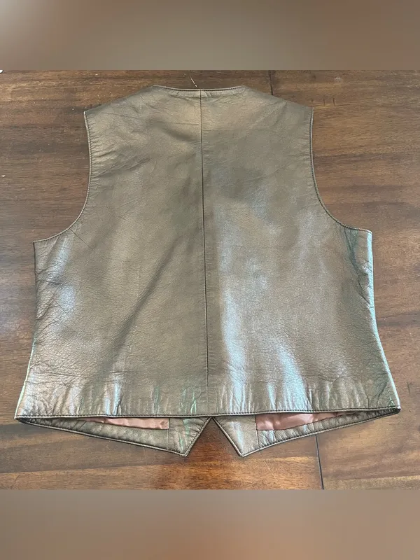 My Clothes Women’s Brown Metallic Genuine Leather Vest Size S Equestrian Preppy - Image 4