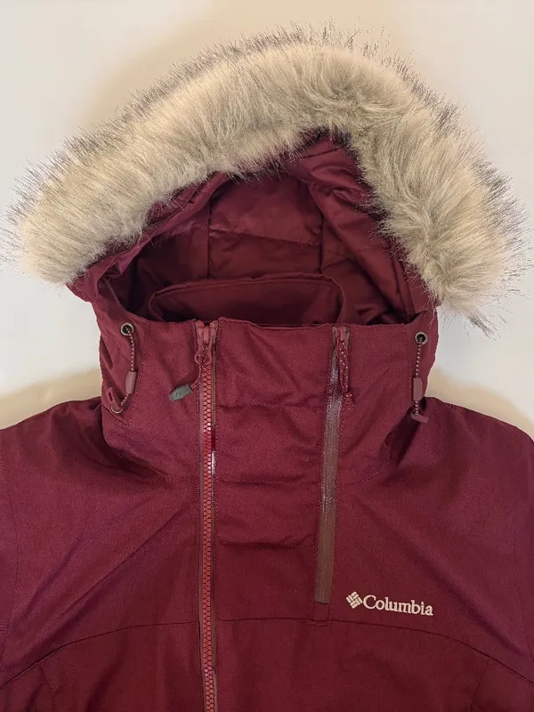 Columbia Women’s S Omni-Tech Omni-Heat Ski Snow Jacket Faux Fur Hood Burgundy - Image 3