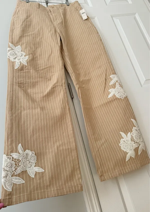 Anthropologie Lace-Embellished Railroad Pants, Size 10 Tall - Image 11