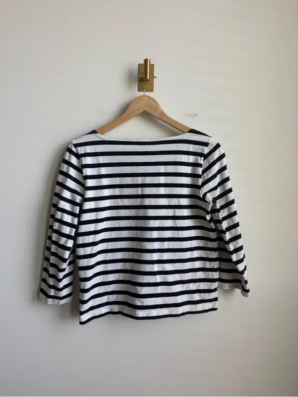 J.Crew Classic Mariner Boat Neck Striped Tee Navy White Size Small - Image 5