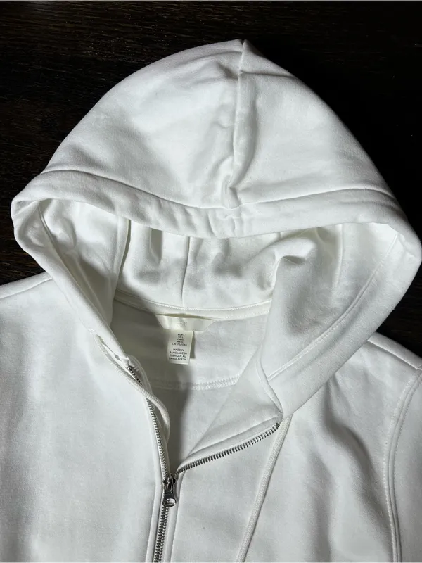 H&M White Full Zip Hooded Sweatshirt Large - Image 2
