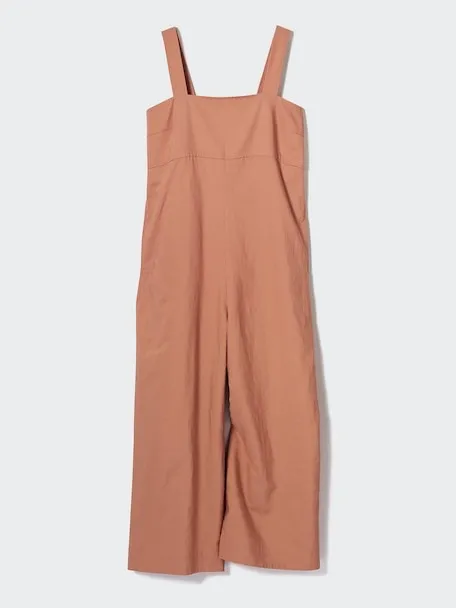 UNIQLO Terracotta Linen Blend Wide Leg Jumpsuit Square Neck Minimalist Small - Image 2