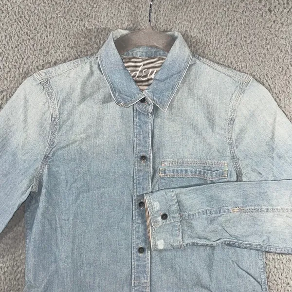 Madewell Denim Button Up Shirt Women XS‎ Long Sleeve Casual Preppy Nautical - Image 2