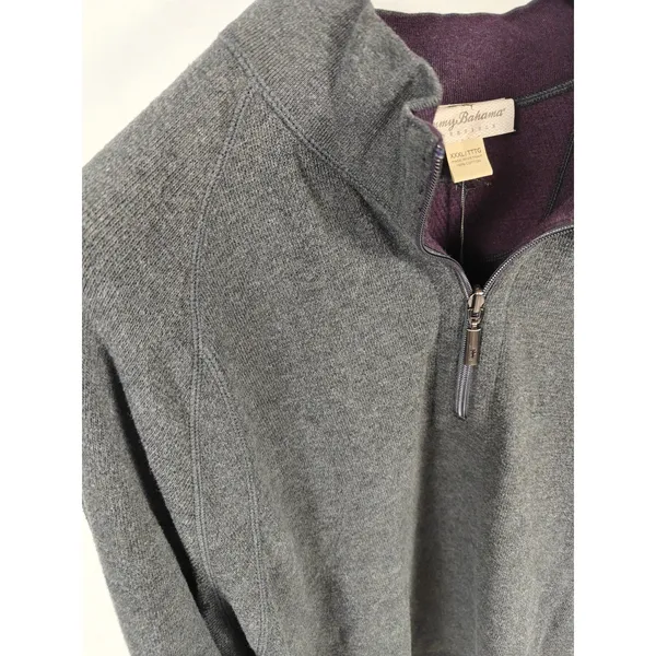 Mens Tommy Bahama Reversible Quarter Zip Sweater Gray Purple 3XL - Image 2